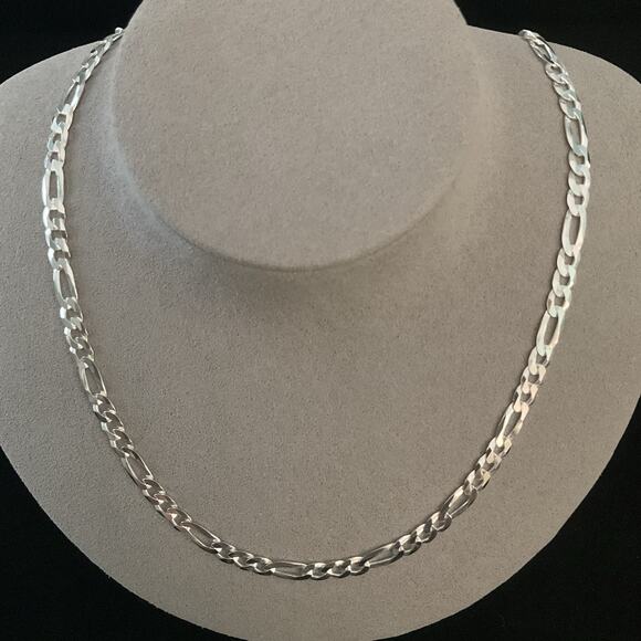 Men’s Solid 925 Sterling Silver 5mm Italian Figaro Necklace 24” Retail $170 - Picture 1 of 9